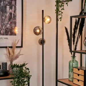 hofstein Lampadaire - Verre 10 cm, 12 cm Remaisnil Fumé, 3 lumières* Lampes Modernes