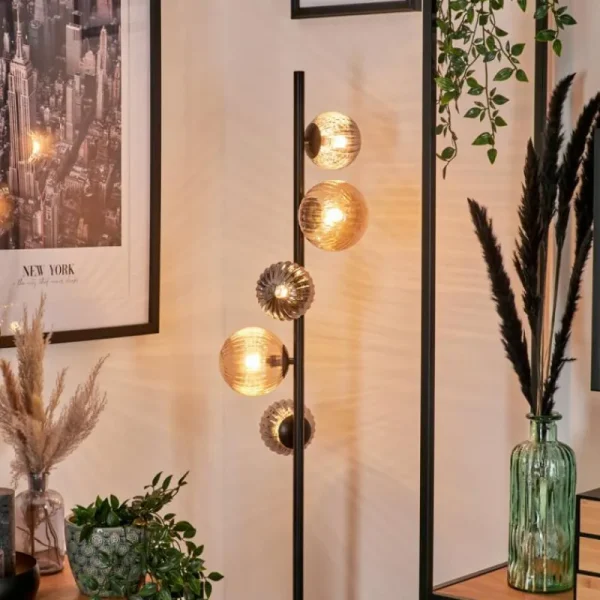 hofstein Lampadaire - Verre 10 cm, 12 cm Remaisnil Noir, 5 lumières* Lampes Modernes