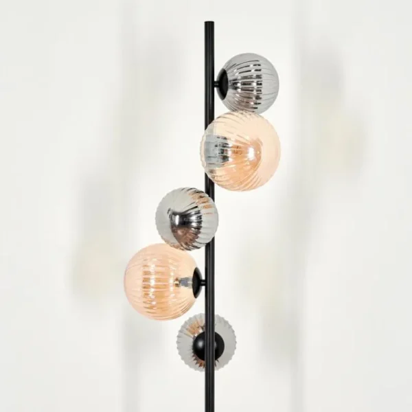 hofstein Lampadaire - Verre 12 cm, 15 cm Remaisnil Noir, 5 lumières* Lampes Modernes