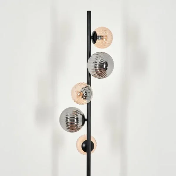 hofstein Lampadaire - Verre 10 cm, 12 cm Remaisnil Noir, 5 lumières* Lampes Modernes
