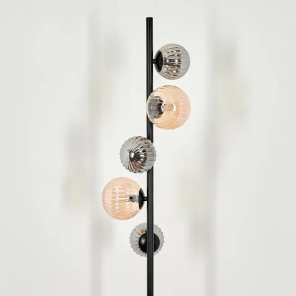 hofstein Lampadaire - Verre 10 cm, 12 cm Remaisnil Noir, 5 lumières* Lampes Modernes