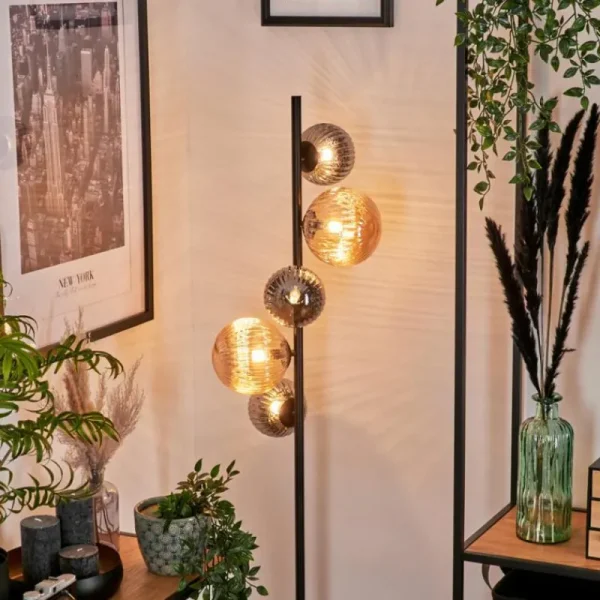 hofstein Lampadaire - Verre 12 cm, 15 cm Remaisnil Noir, 5 lumières* Lampes Modernes