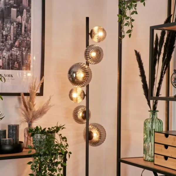 hofstein Lampadaire - Verre 10 cm, 12 cm, 15 cm Remaisnil Fumé, 6 lumières* Lampes Modernes
