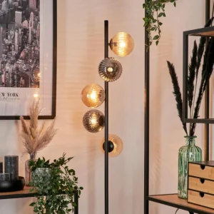 hofstein Lampadaire - Verre 10 cm, 12 cm Remaisnil Ambre, Fumé, 5 lumières* Lampes Modernes