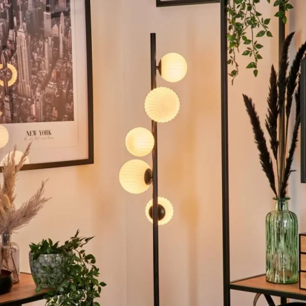 hofstein Lampadaire - Verre 10 cm, 12 cm Remaisnil Blanc, 5 lumières* Lampes Modernes