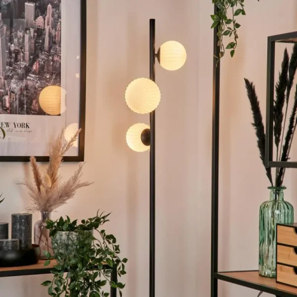 hofstein Lampadaire - Verre 10 cm, 12 cm Remaisnil Blanc, 3 lumières* Lampes En Verre