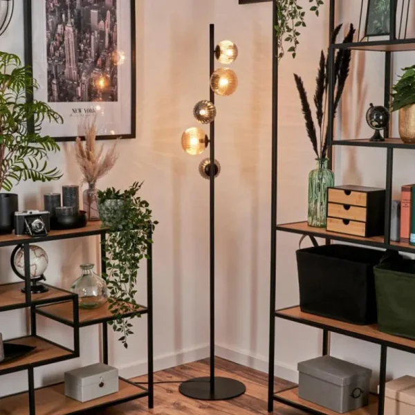 hofstein Lampadaire - Verre 10 cm, 12 cm Remaisnil Noir, 5 lumières* Lampes Modernes