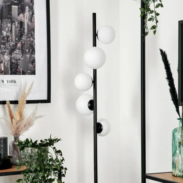 hofstein Lampadaire - Verre 10 cm, 12 cm Remaisnil Blanc, 5 lumières* Lampes Modernes