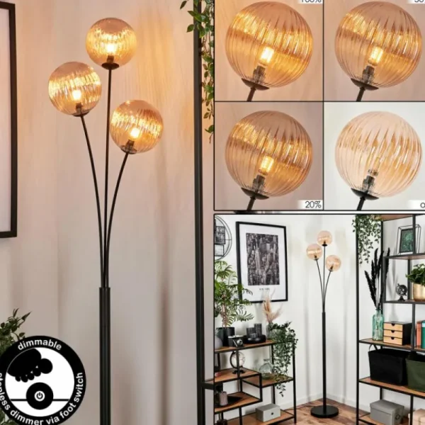 hofstein Lampadaire - Verre 15 cm Bernado Ambre, 3 lumières* Lampes Modernes