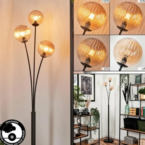hofstein Lampadaire - Verre 12 cm Bernado Ambre, 3 lumières* Lampes Modernes