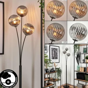 hofstein Lampadaire - Verre 15 cm Bernado Fumé, 3 lumières* Lampes Modernes