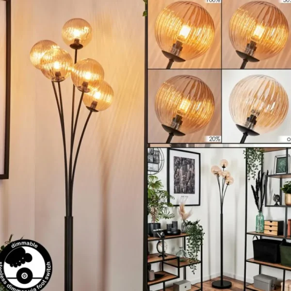 hofstein Lampadaire - Verre 12 cm Bernado Ambre, 5 lumières* Lampes Modernes