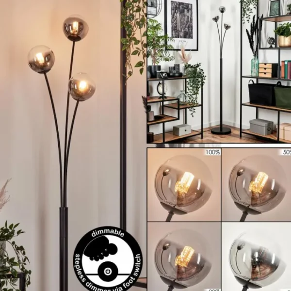 hofstein Lampadaire - Verre 10 cm Bernado Clair, Fumé, 3 lumières* Lampes Modernes