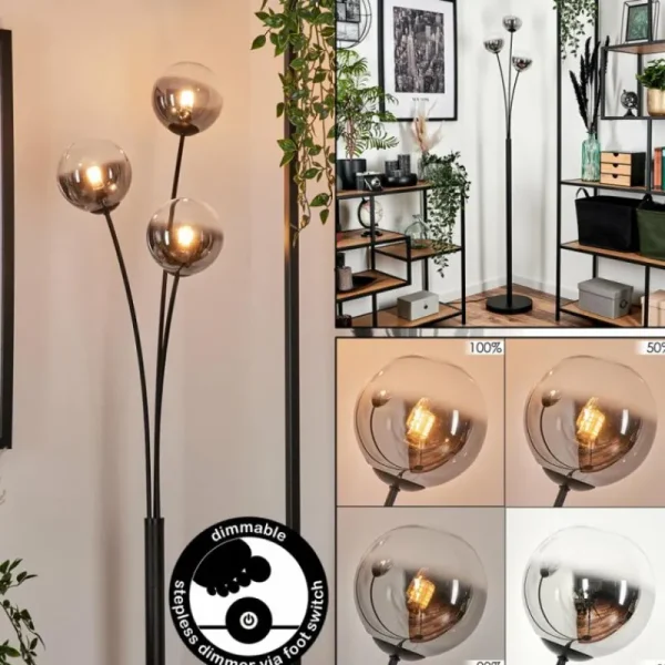 hofstein Lampadaire - Verre 12 cm Bernado Clair, Fumé, 3 lumières* Lampes Modernes