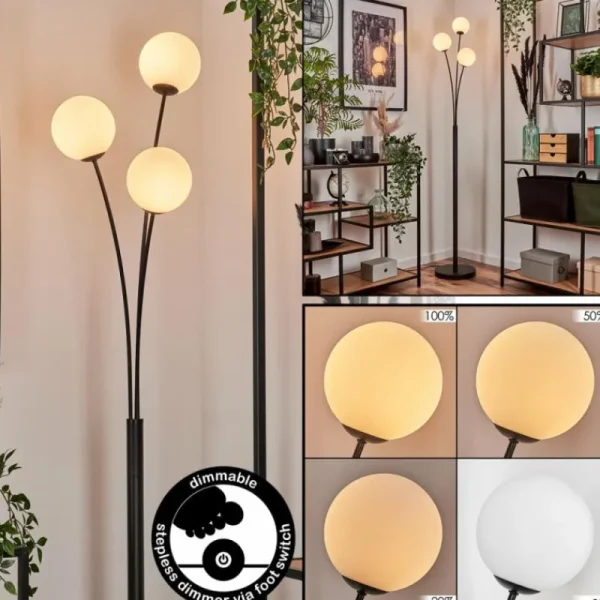 hofstein Lampadaire - Verre 12 cm Bernado Blanc, 3 lumières* Lampes En Verre