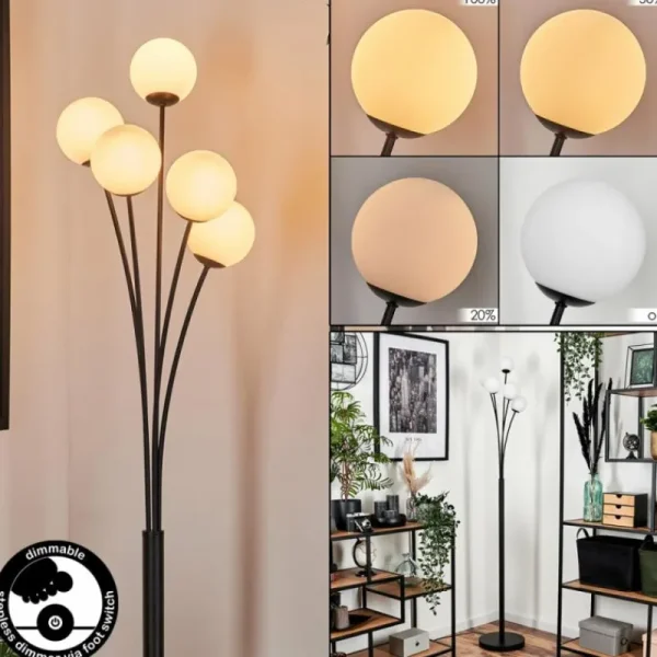 hofstein Lampadaire - Verre 10 cm Bernado Blanc, 5 lumières* Lampes En Verre