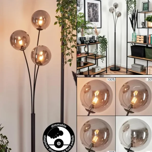 hofstein Lampadaire - Verre 15 cm Bernado Fumé, 3 lumières* Lampes Modernes