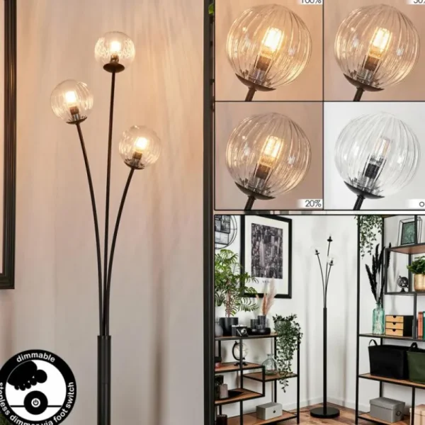 hofstein Lampadaire - Verre 10 cm Bernado Clair, 3 lumières* Lampes Modernes