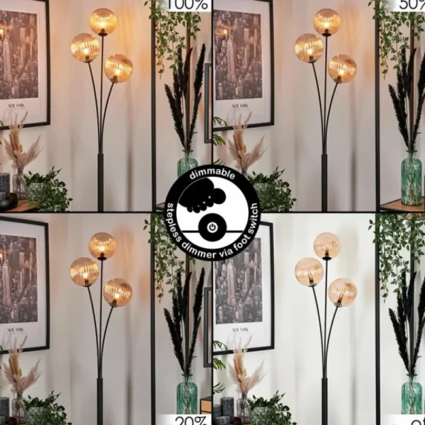 hofstein Lampadaire - Verre 15 cm Bernado Ambre, 3 lumières* Lampes Modernes