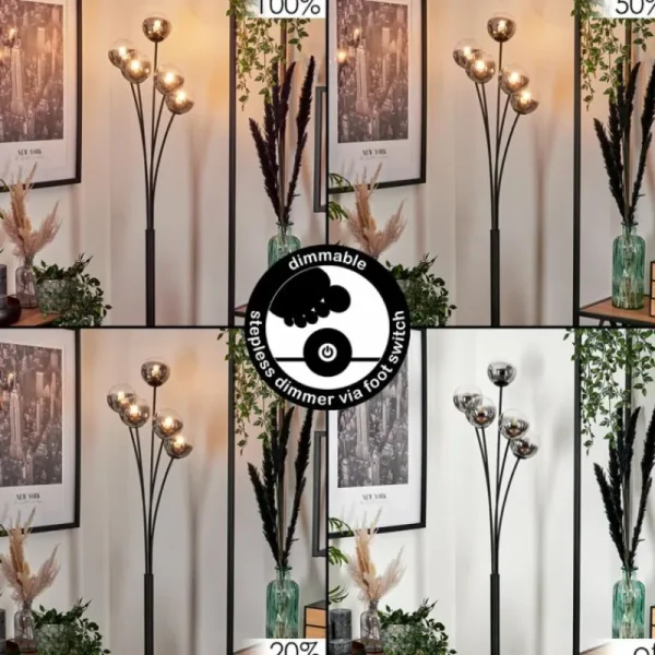 hofstein Lampadaire - Verre 10 cm Bernado Clair, Fumé, 5 lumières* Lampes Modernes