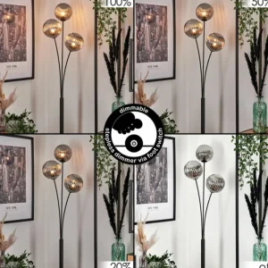 hofstein Lampadaire - Verre 15 cm Bernado Fumé, 3 lumières* Lampes Modernes