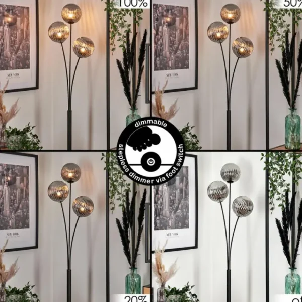 hofstein Lampadaire - Verre 15 cm Bernado Fumé, 3 lumières* Lampes Modernes
