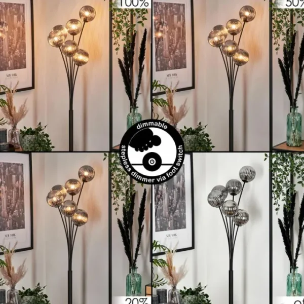hofstein Lampadaire - Verre 12 cm Bernado Fumé, 6 lumières* Lampes Modernes