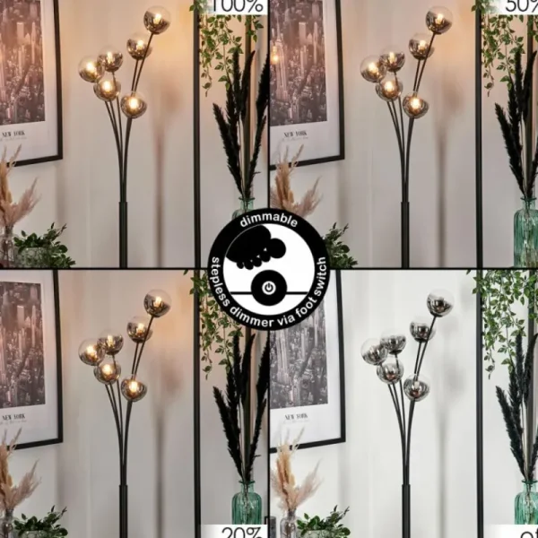 hofstein Lampadaire - Verre 10 cm Bernado Clair, Fumé, 6 lumières* Lampes Modernes