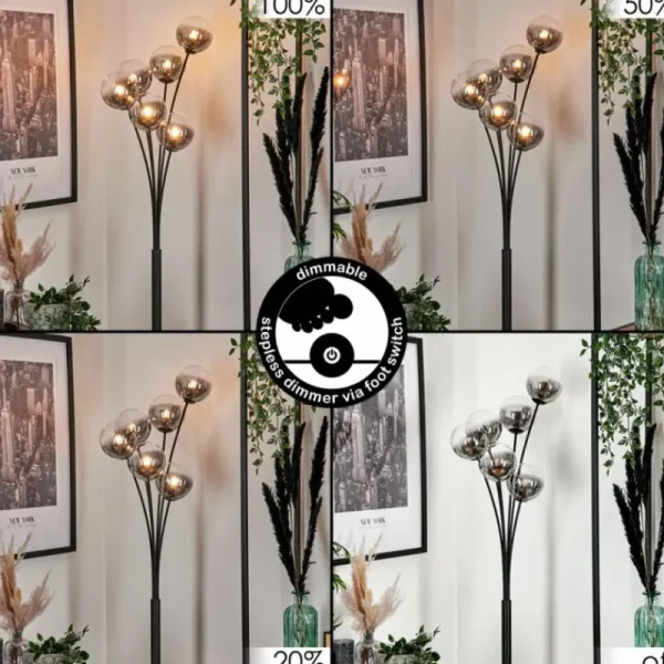 hofstein Lampadaire - Verre 12 cm Bernado Clair, Fumé, 6 lumières* Lampes Modernes