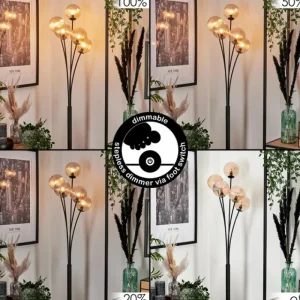 hofstein Lampadaire - Verre 12 cm Bernado Ambre, 5 lumières* Lampes Modernes