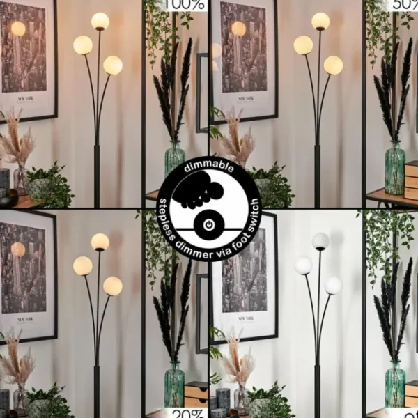 hofstein Lampadaire - Verre 10 cm Bernado Blanc, 3 lumières* Lampes Modernes