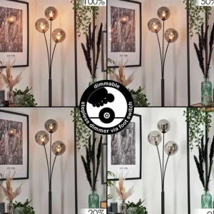 hofstein Lampadaire - Verre 15 cm Bernado Fumé, 3 lumières* Lampes Modernes