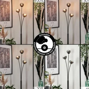 hofstein Lampadaire - Verre 10 cm Bernado Clair, Fumé, 3 lumières* Lampes Modernes