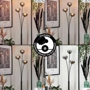 hofstein Lampadaire - Verre 12 cm Bernado Clair, Fumé, 3 lumières* Lampes Modernes