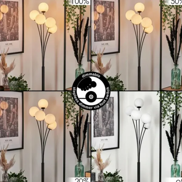 hofstein Lampadaire - Verre 12 cm Bernado Blanc, 5 lumières* Lampes Modernes