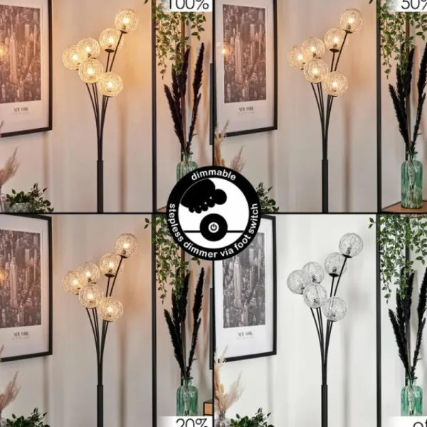 hofstein Lampadaire - Verre 12 cm Bernado Argenté, 6 lumières* Lampes Modernes