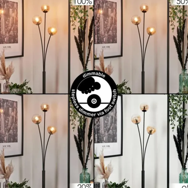 hofstein Lampadaire - Verre 10 cm Bernado Ambre, 3 lumières* Lampes En Verre