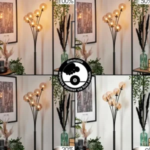 hofstein Lampadaire - Verre 12 cm Bernado Ambre, 6 lumières* Lampes En Verre