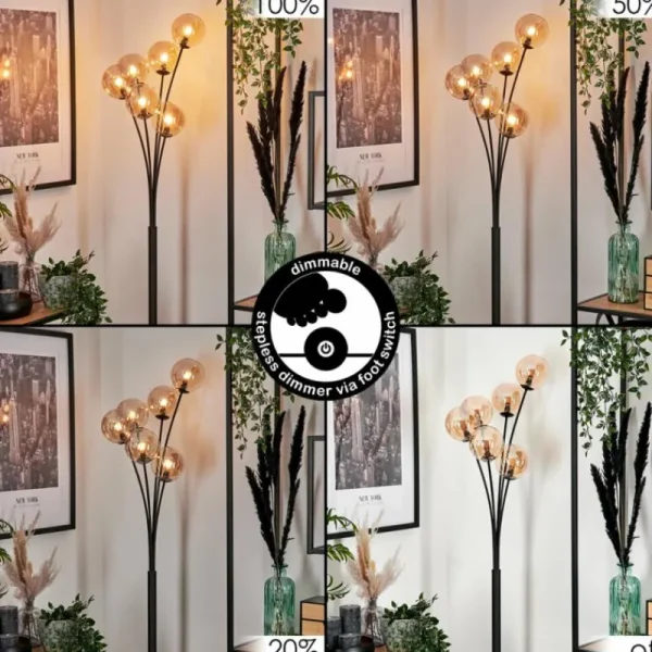 hofstein Lampadaire - Verre 12 cm Bernado Ambre, 6 lumières* Lampes En Verre