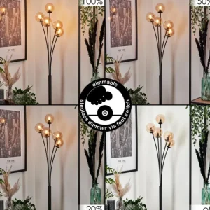 hofstein Lampadaire - Verre 10 cm Bernado Ambre, 5 lumières* Lampes En Verre