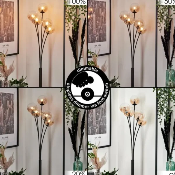 hofstein Lampadaire - Verre 12 cm Bernado Ambre, Clair, 5 lumières* Lampes En Verre