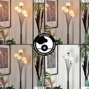 hofstein Lampadaire - Verre 10 cm Bernado Blanc, 5 lumières* Lampes En Verre