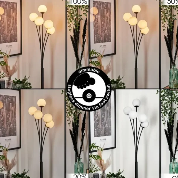 hofstein Lampadaire - Verre 10 cm Bernado Blanc, 5 lumières* Lampes En Verre