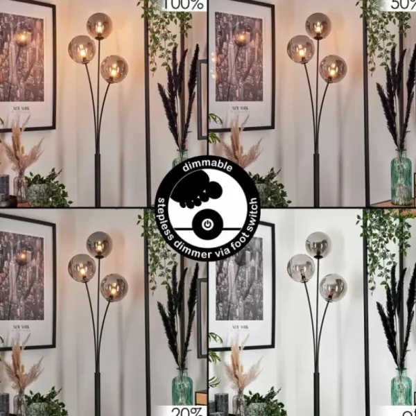 hofstein Lampadaire - Verre 15 cm Bernado Fumé, 3 lumières* Lampes Modernes