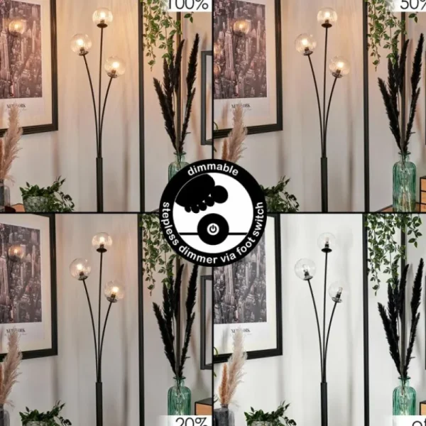 hofstein Lampadaire - Verre 10 cm Bernado Clair, 3 lumières* Lampes Modernes
