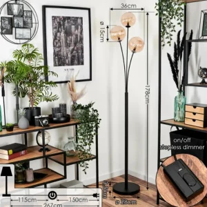 hofstein Lampadaire - Verre 15 cm Bernado Ambre, 3 lumières* Lampes Modernes