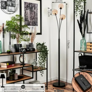 hofstein Lampadaire - Verre 12 cm Bernado Ambre, 3 lumières* Lampes Modernes