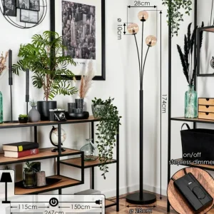hofstein Lampadaire - Verre 10 cm Bernado Ambre, 3 lumières* Lampes Modernes