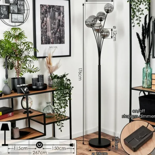 hofstein Lampadaire - Verre 12 cm Bernado Fumé, 6 lumières* Lampes Modernes