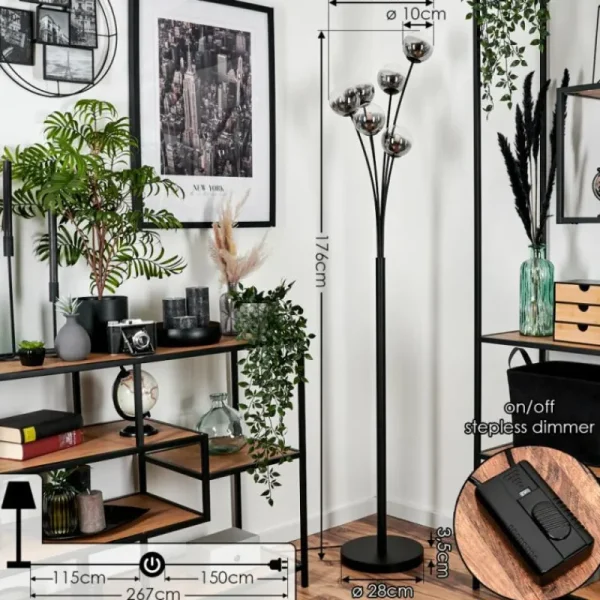 hofstein Lampadaire - Verre 10 cm Bernado Clair, Fumé, 6 lumières* Lampes Modernes